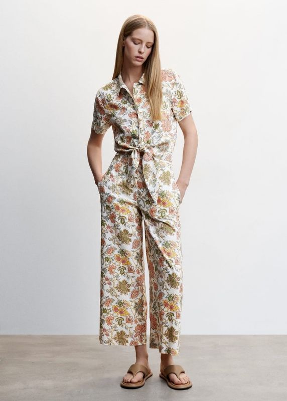 Jupe-culotte lin fleurs - MANGO