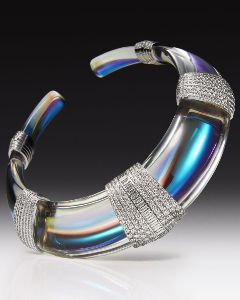 Boucheron collier Halo en cristal de roche or blanc et diamants
