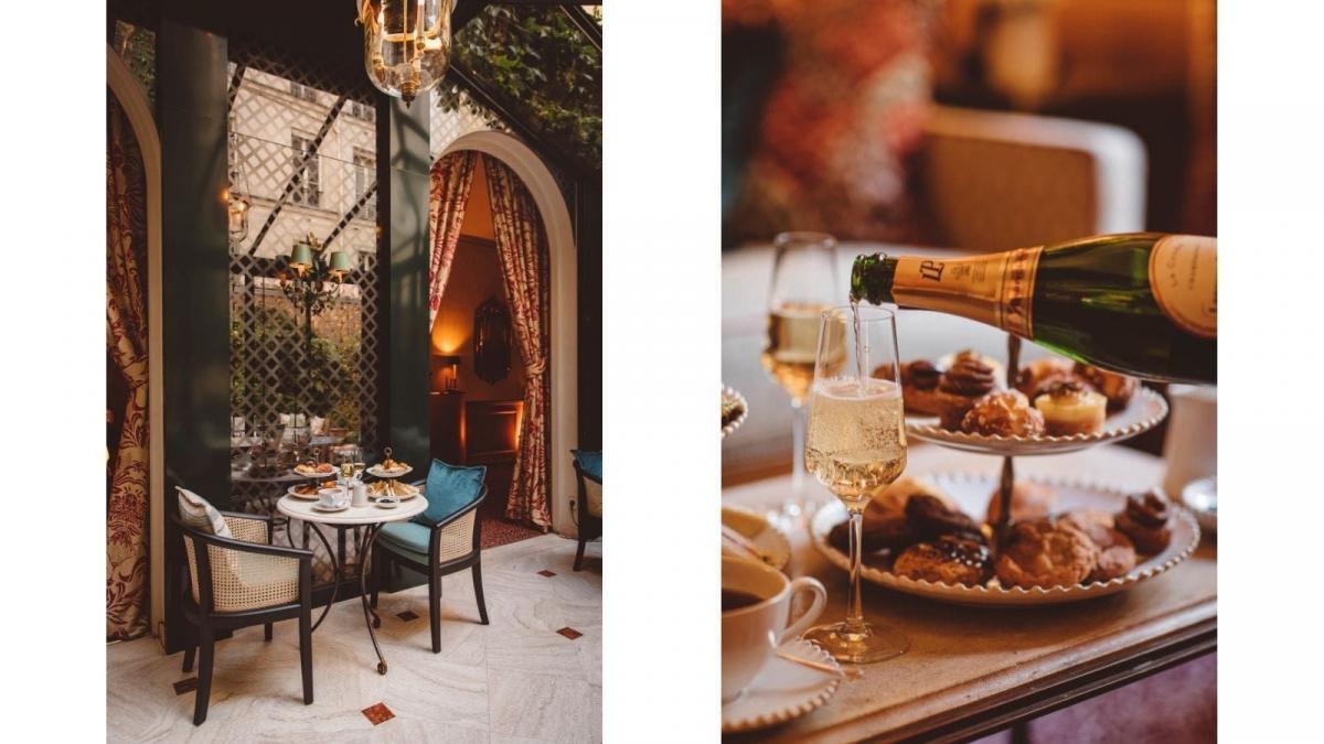 Goûter tea time sous la verrière de l'hôtel de l'Abbaye à Paris